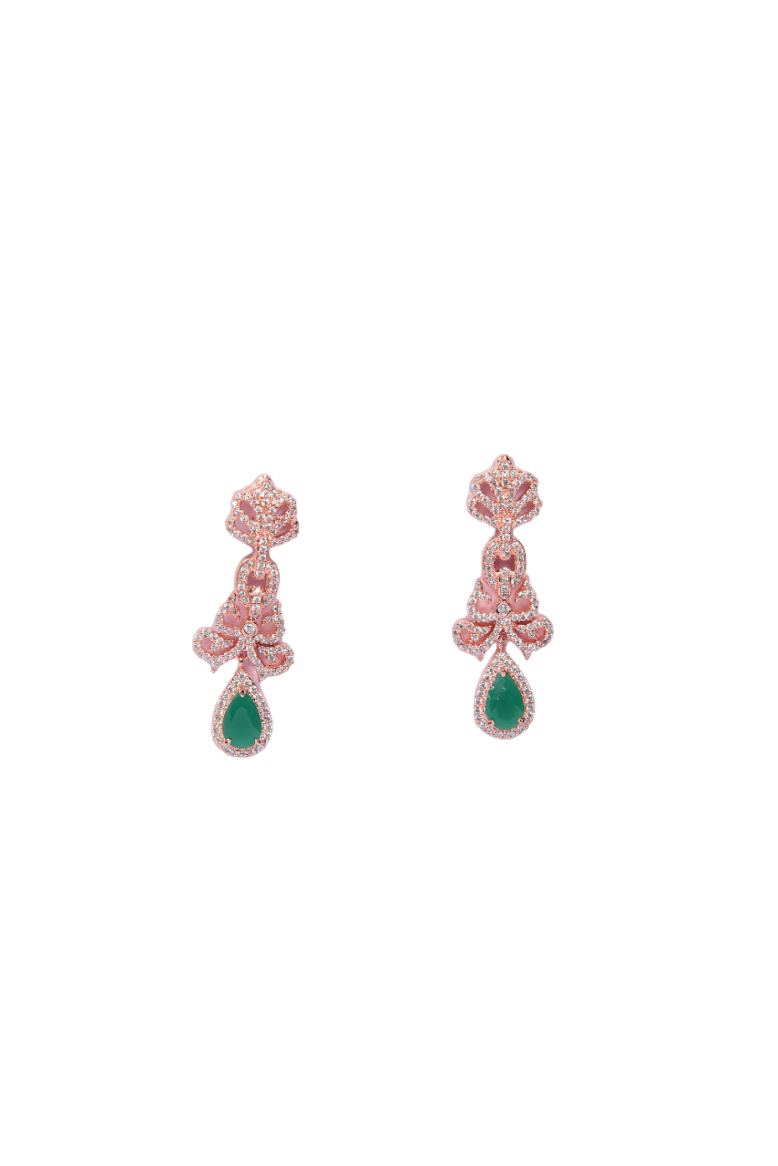 Namokriti Royal Look Rose- gold plated Teardrop Earrings for Women | Green & Rose Gold Designer Jewelry